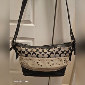 Vintage Coach Black Gray Suede Silver Studs Bag.